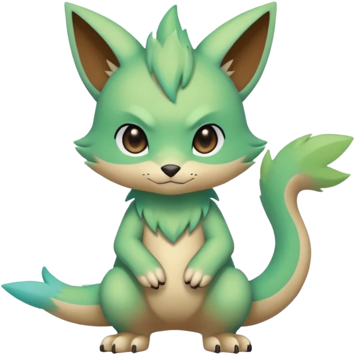 Pastel warm colorful-green-brown-gradient anime-styled edgy cool badass cute random Fakémon-creature, with random markings, full body emoji