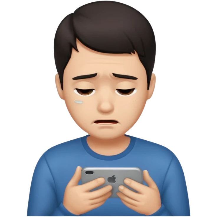 Dark haired man crying while texting  emoji