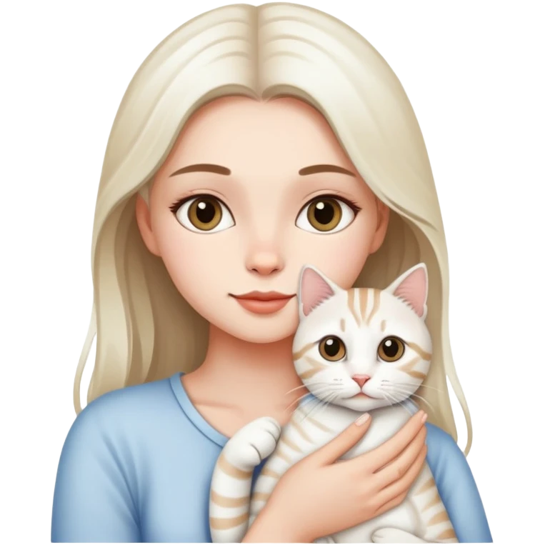 A beautiful girl holding a white tabby cat emoji