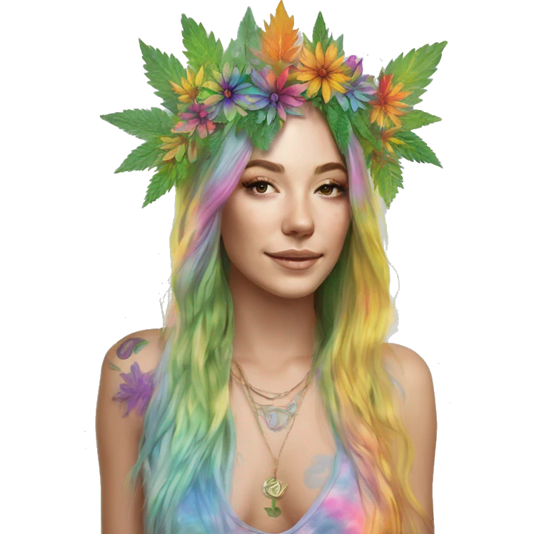 420 Tie dye hippie person flower crown tattoos hemp leaves metallic iridescent holographic emoji