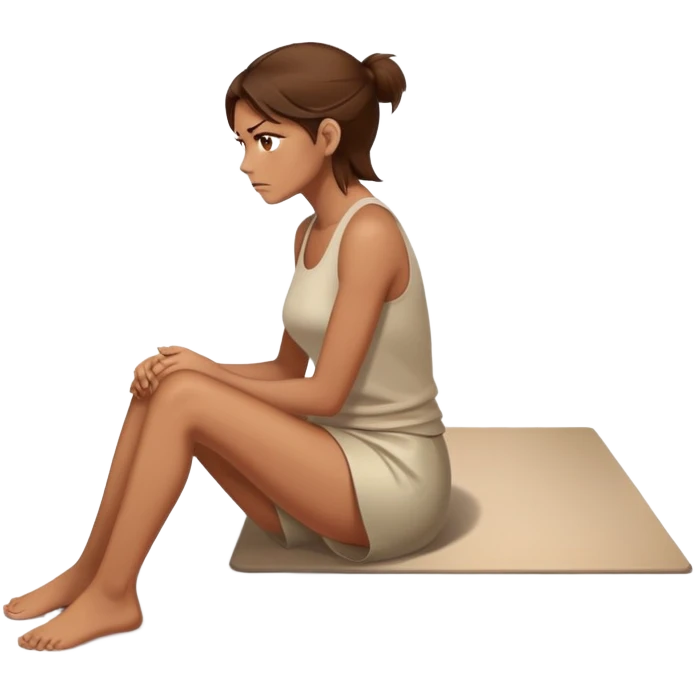 angry woman with brown hair sitting on a floor in profile avoiding conversation emoji