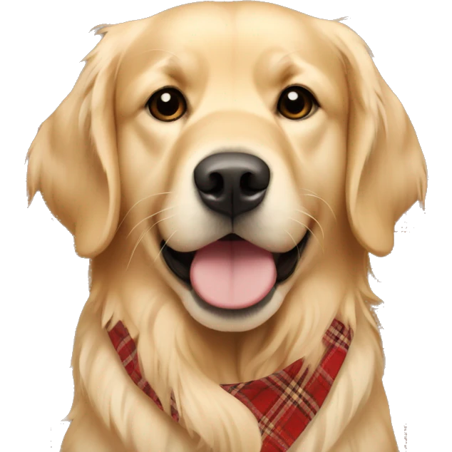 Beige golden retriever face wearing a plaid bandana emoji