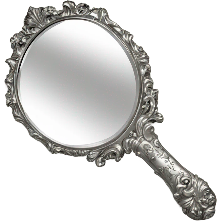 vintage rococo silver hand mirror emoji
