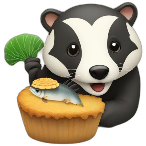A badger with a Fish Cake with Swirl emoji