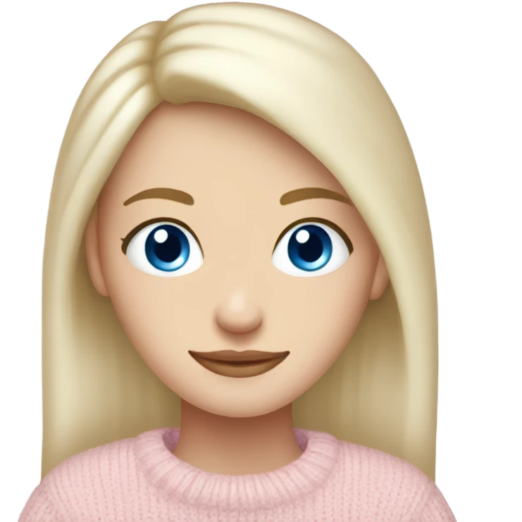Pretty blue eyed white girl with light pink sweater reading cozy emoji
