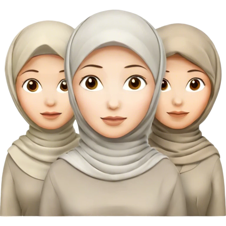 3 women collaboration. Left and right women are professional non hijab women. In the middle women are white hijab women.  emoji