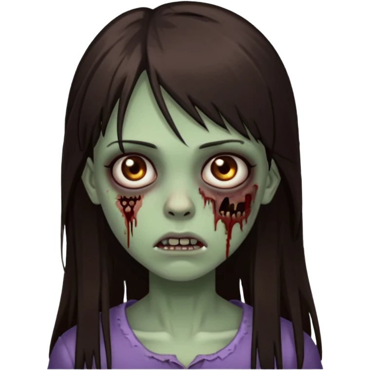 girl zombie with long dark brown straight hair with side bangs emoji
