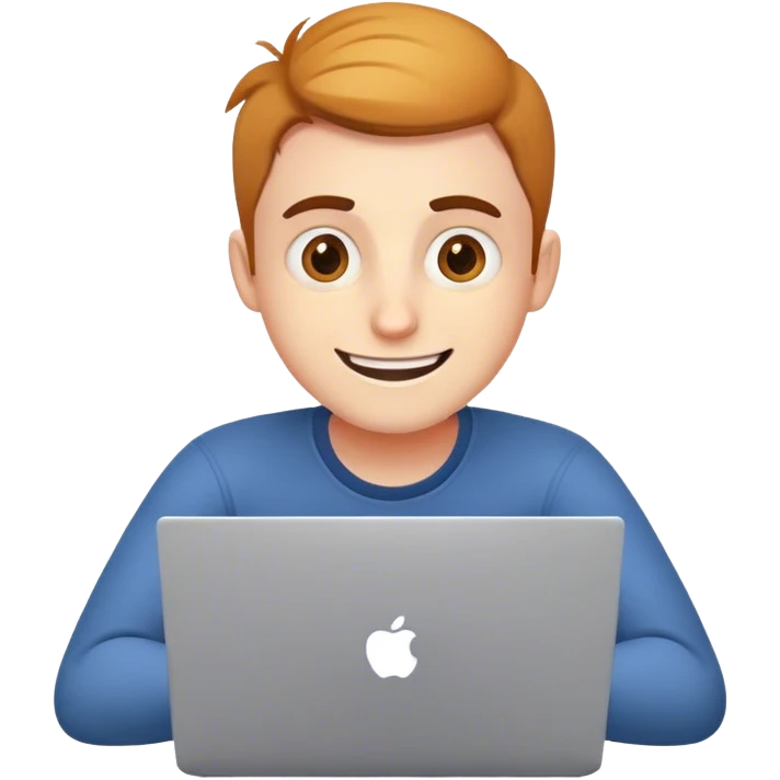 a web designer who is making a layout at a laptop, smiles and gets nervous, pretends that everything is fine, although there is half an hour left before the deadline emoji