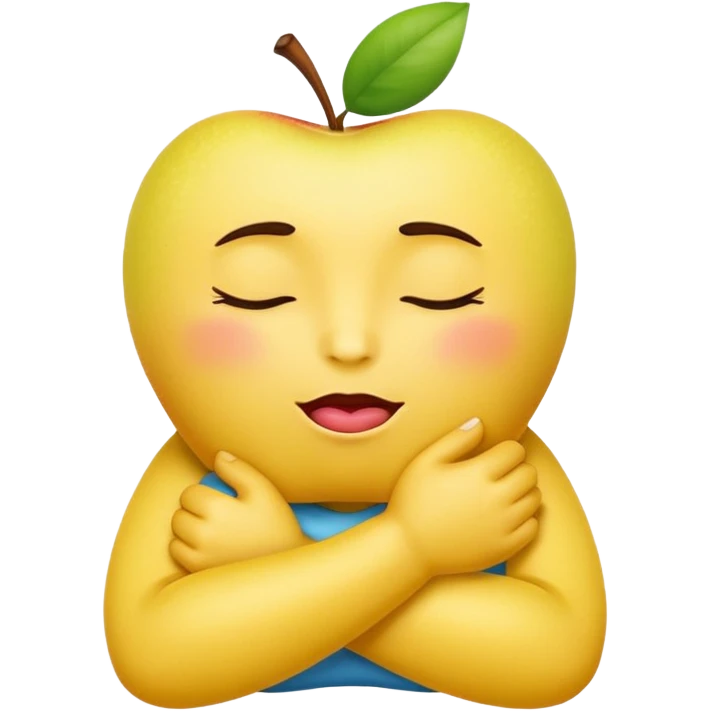 yellow apple emoji, arms crossed around itself as if choking, closed eyes, tongue out emoji