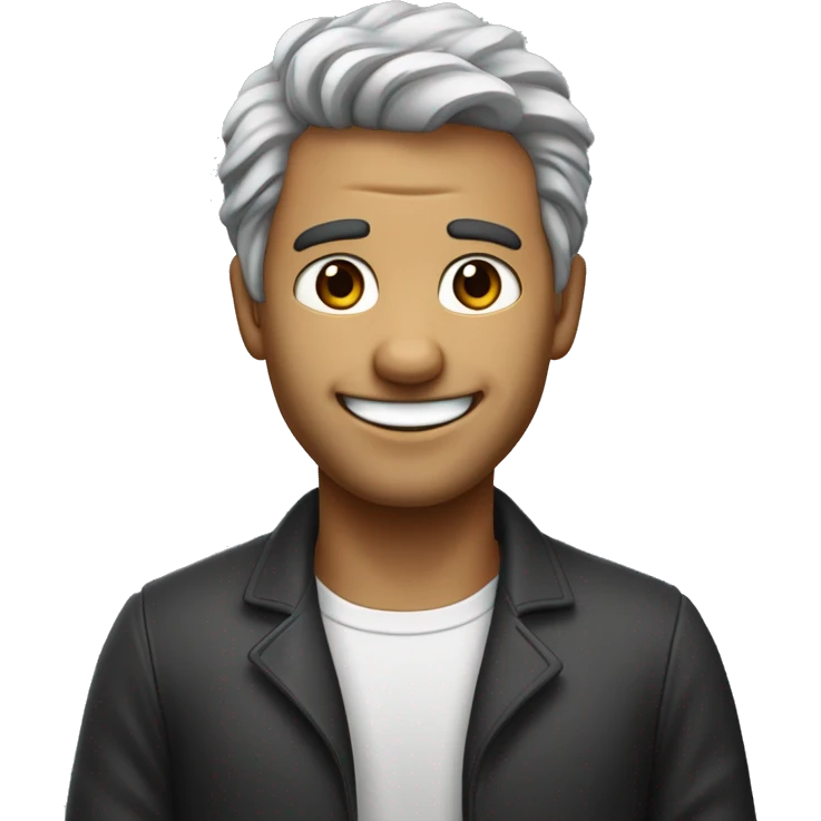 homme un peu agé assez sérieux avec cheveux noir avec un peu de gris petit yeux et peau blanche mais un peu bronzé. Il me faut juste le visage qui fait un grand sourire emoji