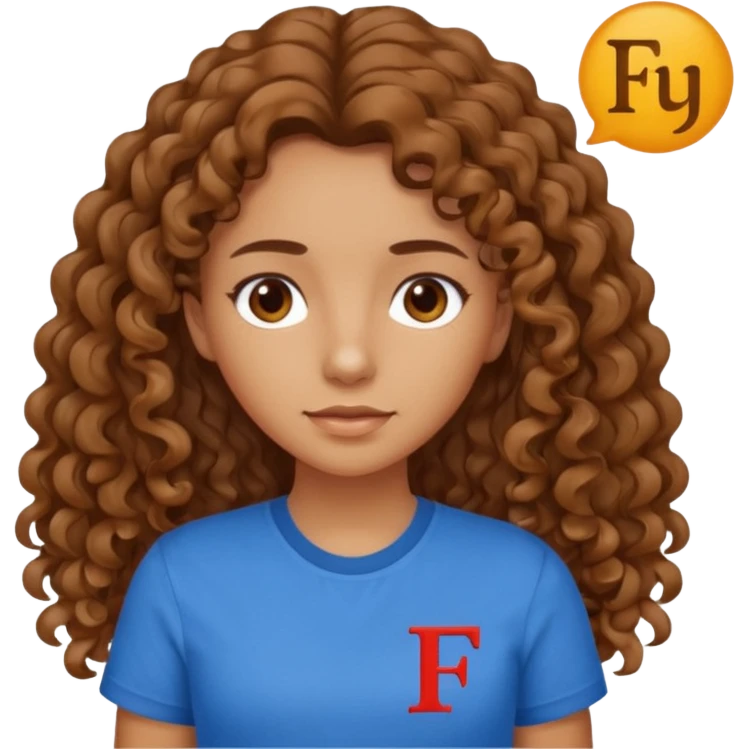 Quero uma menina moreninha com os cabelos longos e cacheados com uma blusa azul e no meio a siga FJU emoji
