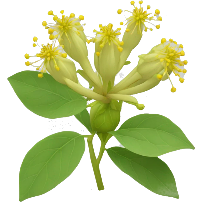 Ashwagandha flower with greenish-yellow petals and a central cluster of tiny yellow stamens emoji