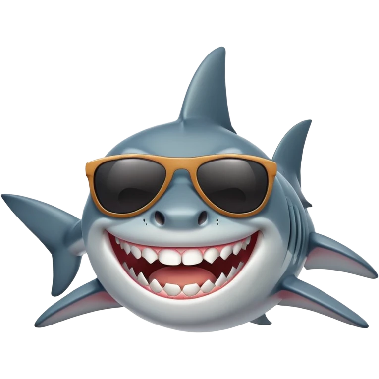 cartoon shark smiling with white teeth wearing dark sunglasses emoji
