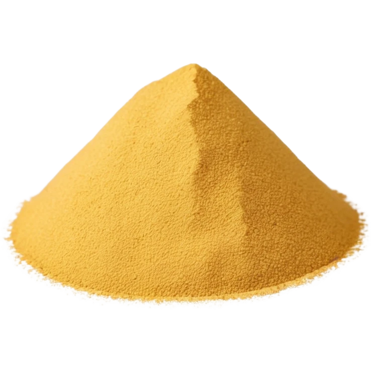 small mound or light scatter of fine golden-beige powder with slightly crystalline texture and dry matte finish, tiny uniform grains, neutral dissolvable ingredient, no spoon or packaging, soft lighting, subtle shadows, emoji scale emoji