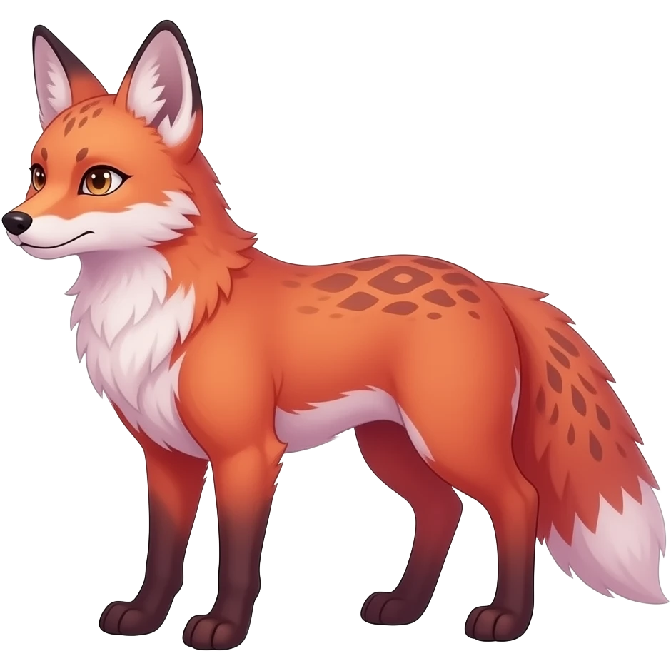 Cute Realistic Kawaii Hyper-realistic Feral Rare Fantasy dark pastel gradient-pink-red-orange Vernid-Sergal-Genet-species by LiLaiRa, random markings, tufted ears, full body, 4 legs emoji