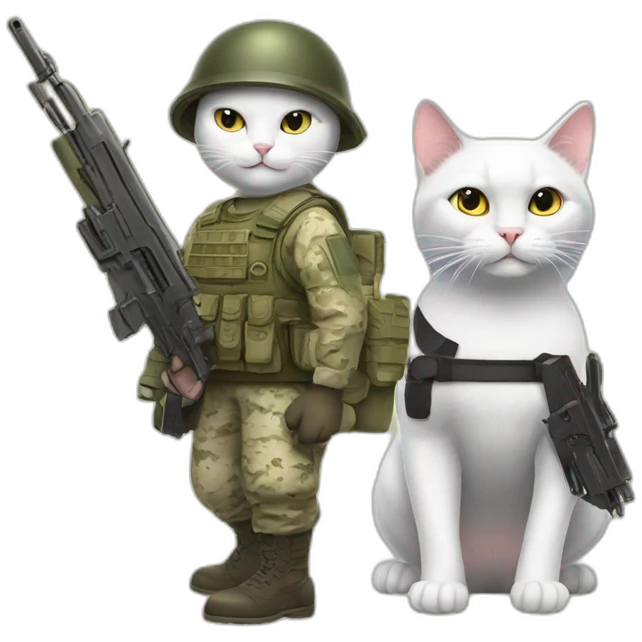 white male cat with soldier anda gun emoji