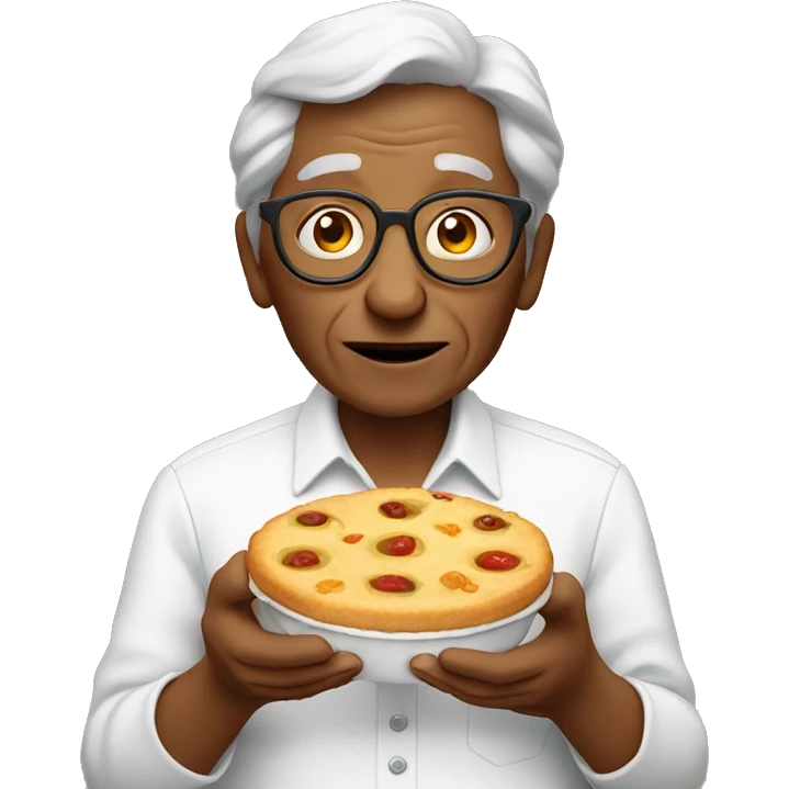 moderate elderly person eating food on one hand emoji