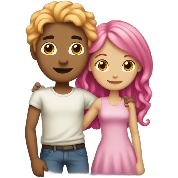 make a guy and a girl, they are hugging, the girl has pink long wavy hair. The guy has black hair and light skin emoji