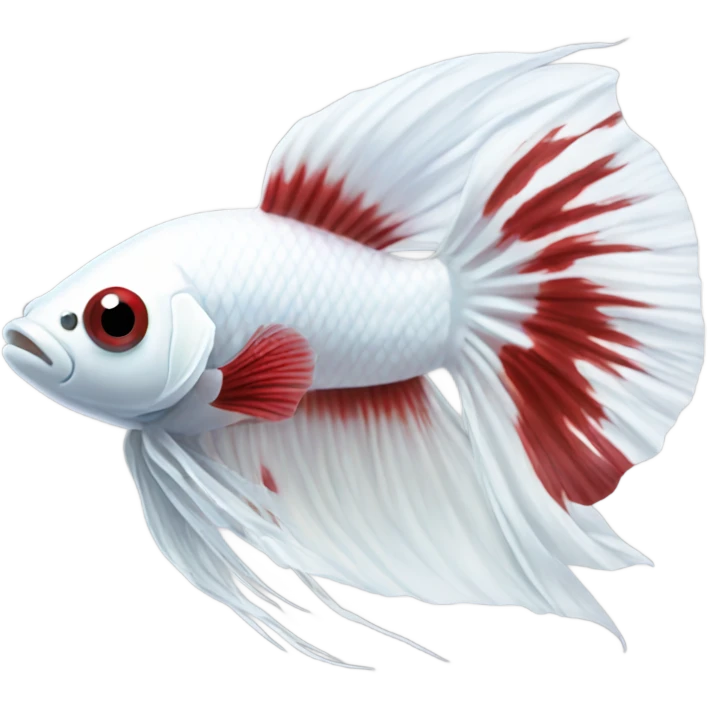 White betta fish with deep red short fins, position: full profile emoji