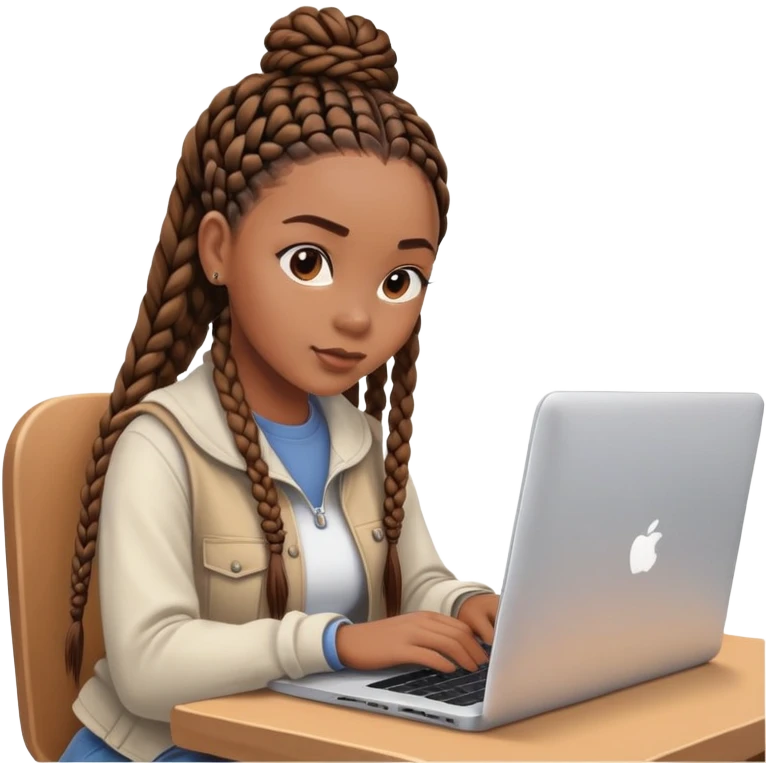  A Black woman with box braids sitting behind a laptop, typing or looking at the screen. emoji