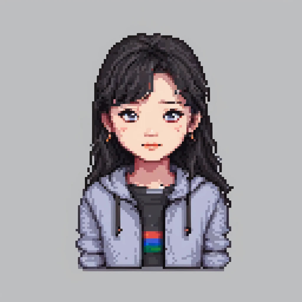 pixel art of a Korean teenage girl, age 17, casual modern outfit, cute expression emoji