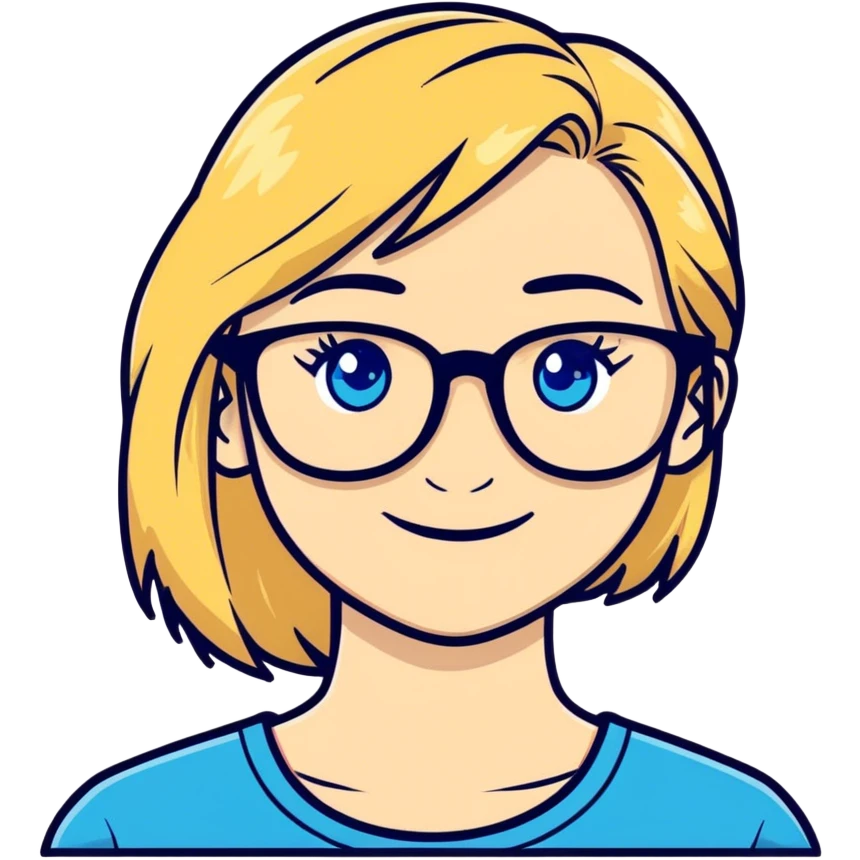 smiling blonde girl portrait blue eyes and glasses in love emoji