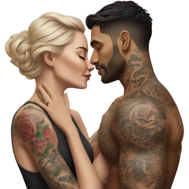 Hyper Realistic beautiful woman touching a very handsome tattooed man emoji