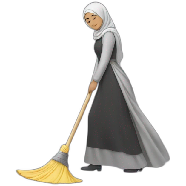 a woman in a hijab is sweeping the floor emoji