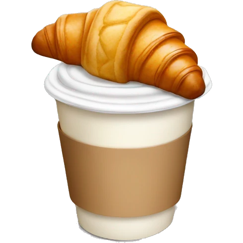 Disposable cup with cappuccino and croissant emoji