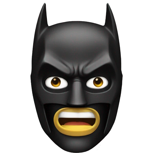 Batman with his mask and a shocked face emoji