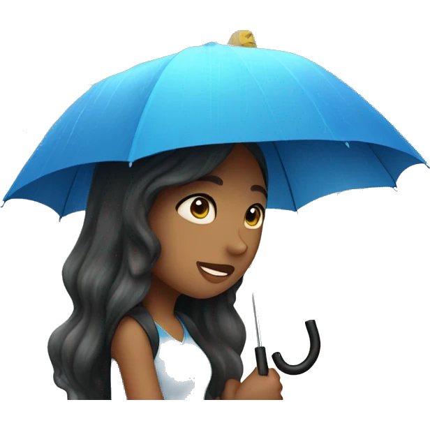 girl with blue umbrella while raining emoji