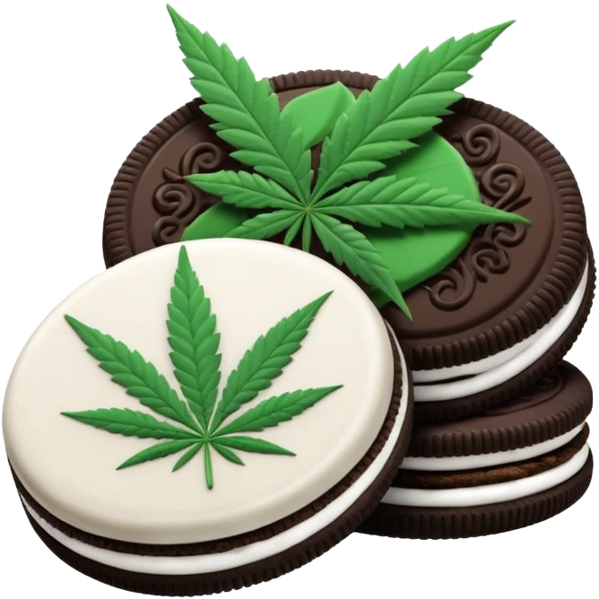black and white oreo cookies with cannabis leaf emoji