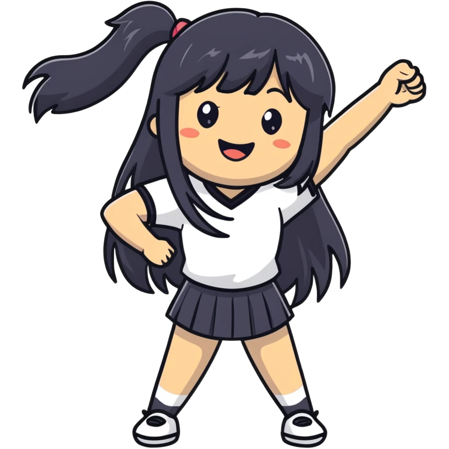 Asian woman with long black straight hair with bangs cheering for Doosan Bears baseball team emoji