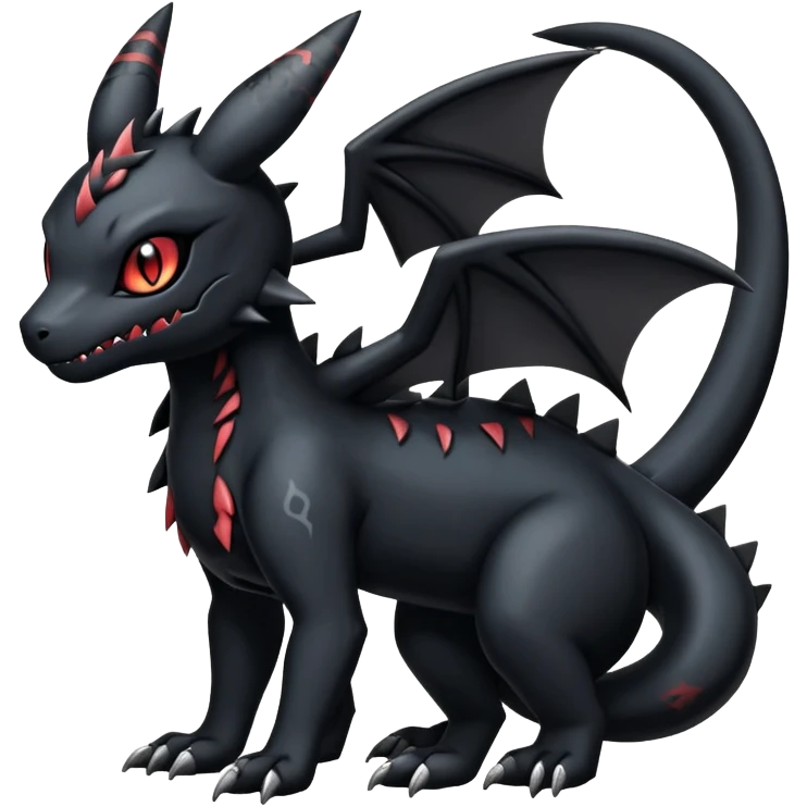 Gothic Edgy Badass Gloomy Cute Dark Guilmon-Salandit-Umbreon-Fakémon-hybrid-creature (full body)  emoji