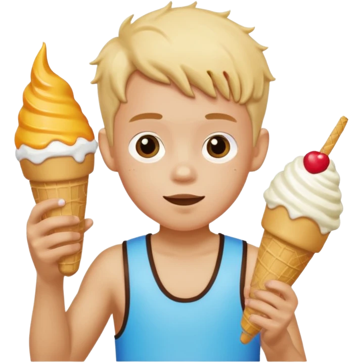 boy kid wearing arm floaties, eating ice cream emoji