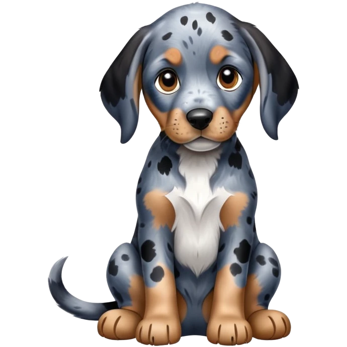 sitting puppy bluetick coonhound with black and blue spotted coat on white background emoji