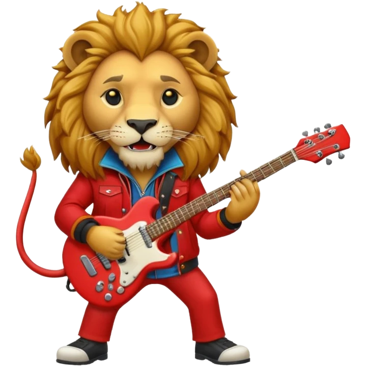 guitar rock lion head, red jacket emoji