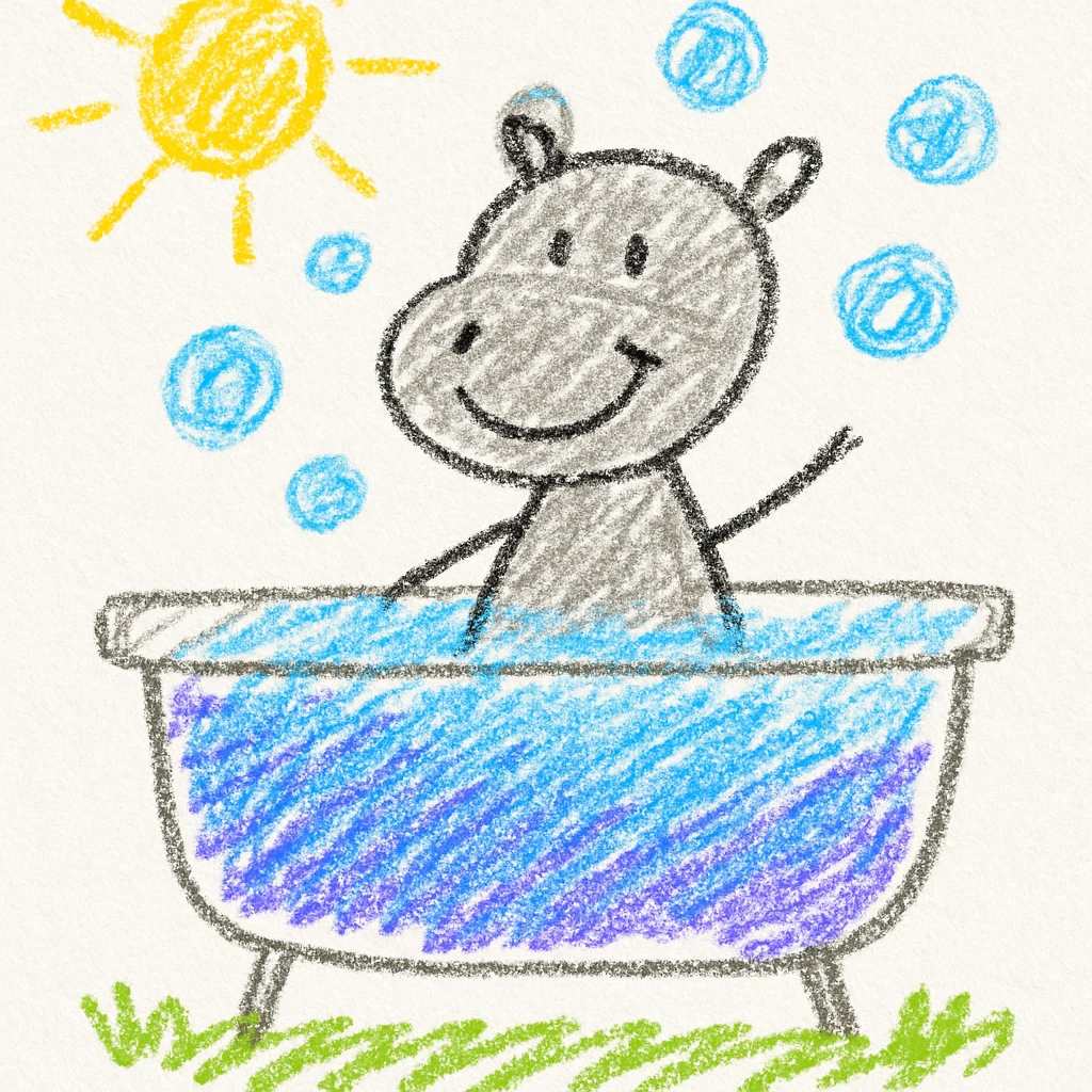 happy hippo with bubbles in bathtub emoji