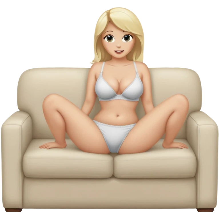 fullbody realistic busty blonde topless buxom in undies sitting on couch in comfy
missionary legs up sfw emoji