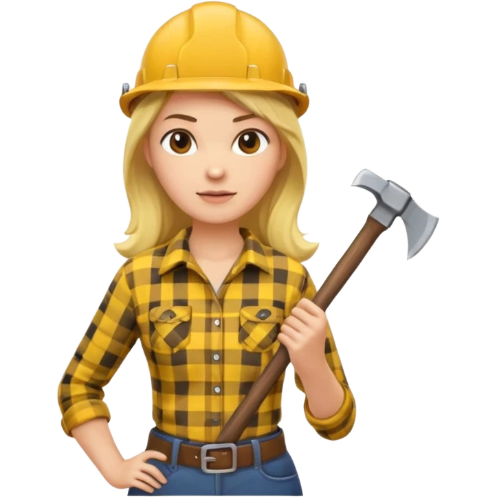 lumberjack woman holding axe yellow checked shirt emoji