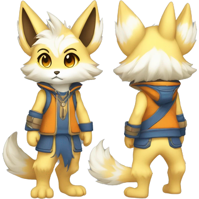 Anthro-Edgy-Cool-Blue-Yellow-Beige-Orange-Contrast-Colors-Fantasy-Fur-Sona-Chibi-Shiny-Fakémon-Hybrid full body emoji