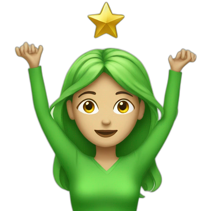 Green women holding three gold stars above head emoji