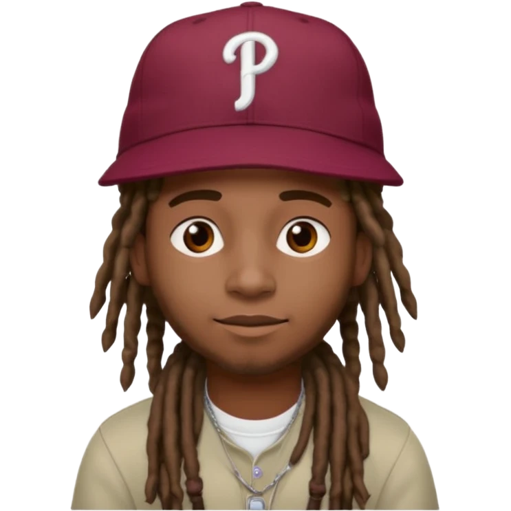 Black boy with dreads and a burgundy Phillies hat emoji