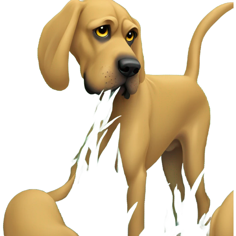 blue and yellow bloodhound sniffing the grass in the woods.  emoji