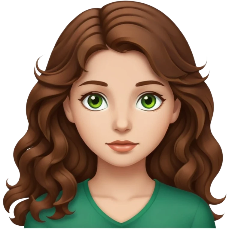 dziewczyna z brązowymi falowanymi włosami i brązowo zielonymi oczami emoji