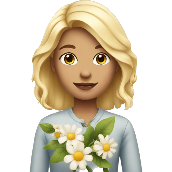 blonde girl with flower emoji