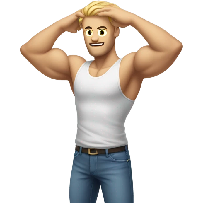 muscle white man figure hands behind your head emoji