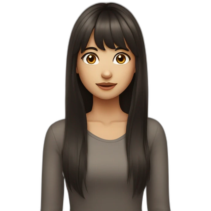 girl with long dark hair with bangs and brown eyes emoji