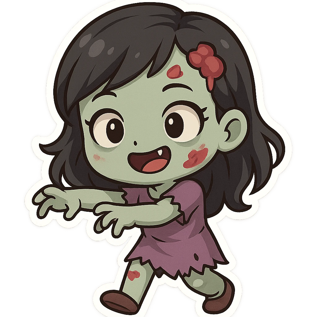 girl zombie with black hair, fun and expressive style emoji
