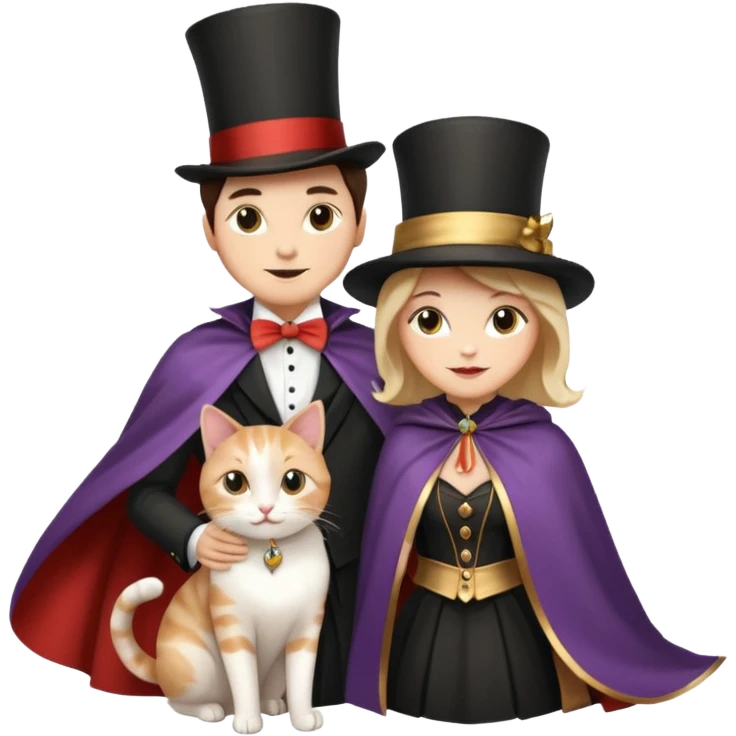 magician couple and their pet cat emoji